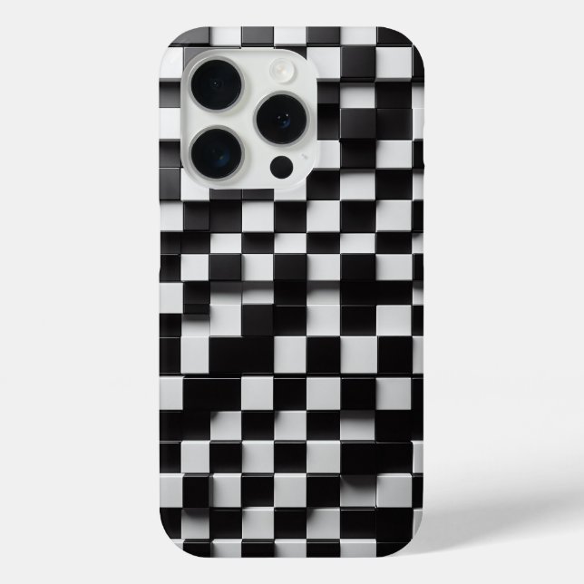 Étui de téléphone à carreaux noir et blanc 3D mode (Verso)