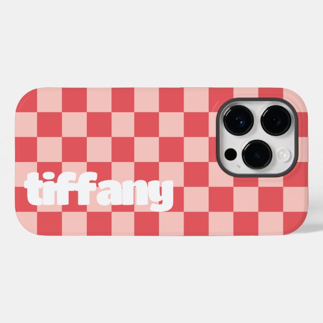 Étui de téléphone à carreaux rose rouge (Verso (horizontal))