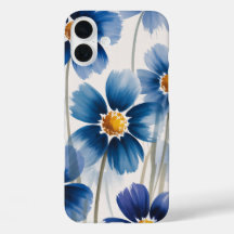 Étui de téléphone à fleurs sauvages bleues aquarel
