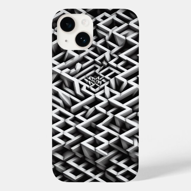 Étui de téléphone à labyrinthe paradoxal monochrom (Verso)