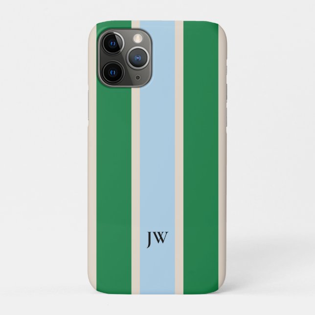 Étui de téléphone à monogramme à rayures classique (Dos)