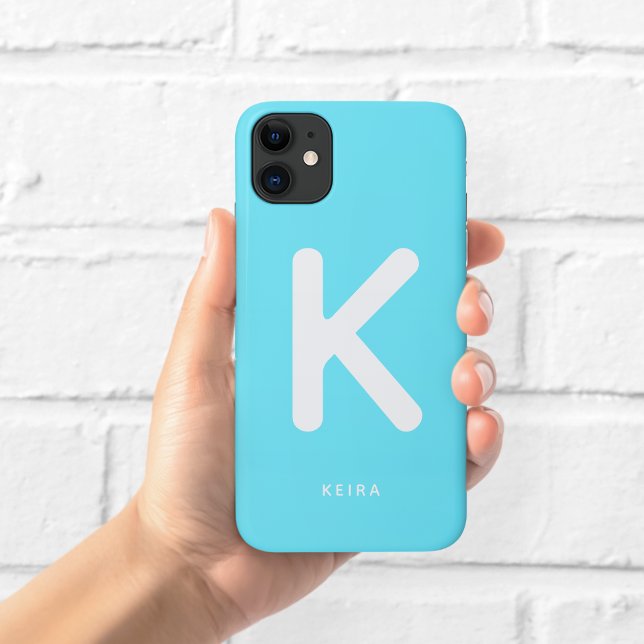 Étui de téléphone à monogramme bleu cyan électriqu (Créateur téléchargé)