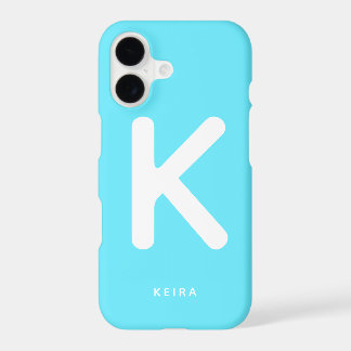 Étui de téléphone à monogramme bleu cyan électriqu