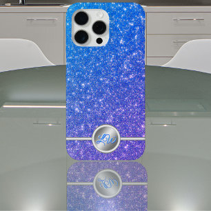 Étui de téléphone à monogramme pailleté bleu scint