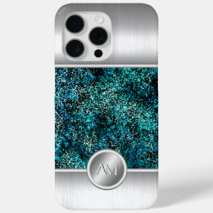 Étui de téléphone à monogramme paillettes vertes e