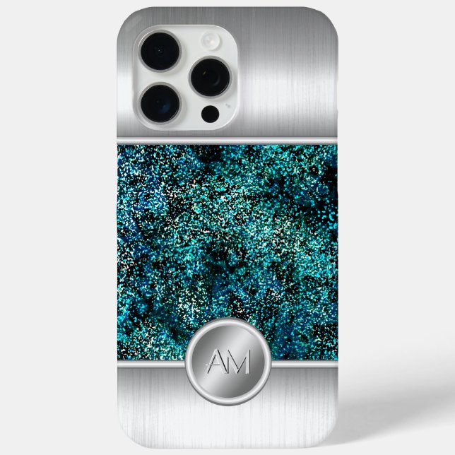 Étui de téléphone à monogramme paillettes vertes e (Verso)