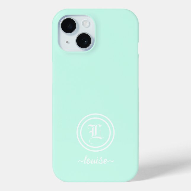 Étui de téléphone à monogramme vert menthe personn (Verso)