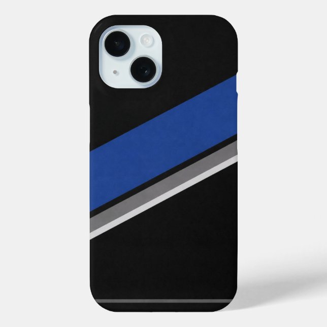 Étui de téléphone à motif abstrait bleu noir et bl (Verso)