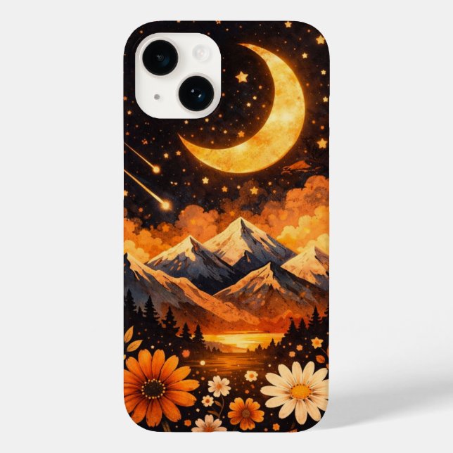 Étui de téléphone à motif de lune florale – Mignon (Verso)
