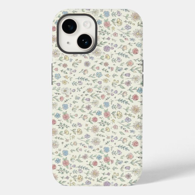 Étui de téléphone à motif floral pastel doux (Verso)