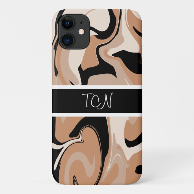 Étui de téléphone à motif marbre noir et marron Mo (Dos)