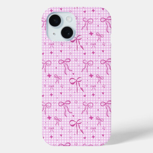 Étui de téléphone à noeud en vichy rose (Verso)