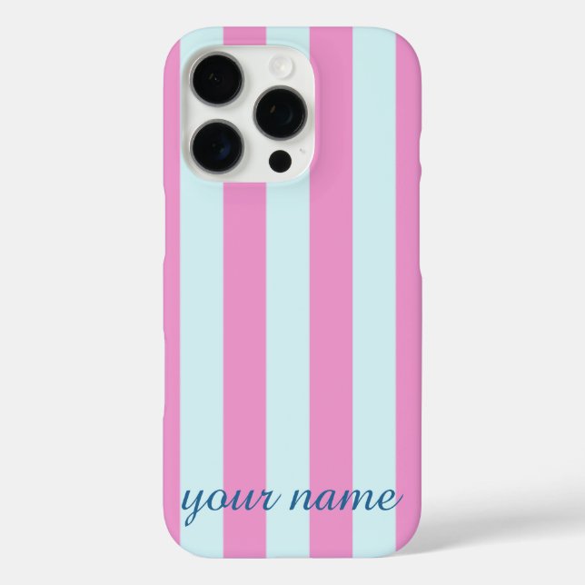 Étui de téléphone à rayures bleues et roses avec n (Verso)