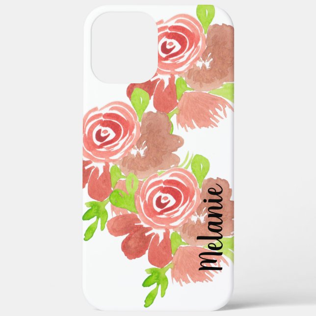 Étui de téléphone aquarelle rose floral rose blush (Verso)