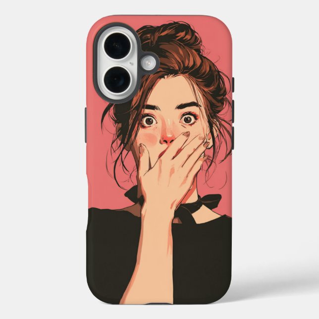 Étui de téléphone avec expression de choc de fille (Verso)