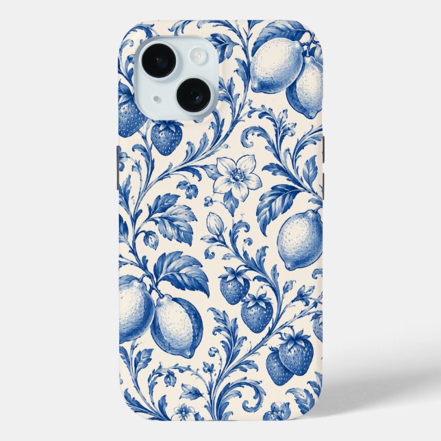 Étui de téléphone bleu à motifs de chinoiserie de  (Verso)
