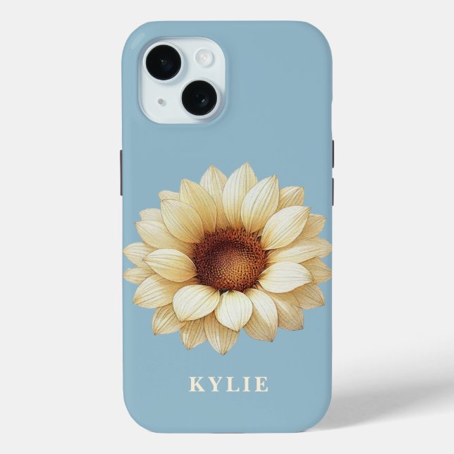 Étui de téléphone bleu avec nom de tournesol perso (Verso)