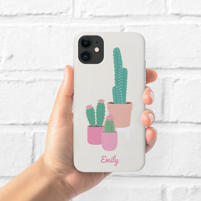Étui de téléphone Cactus en pot mignon | Crème (Créateur téléchargé)