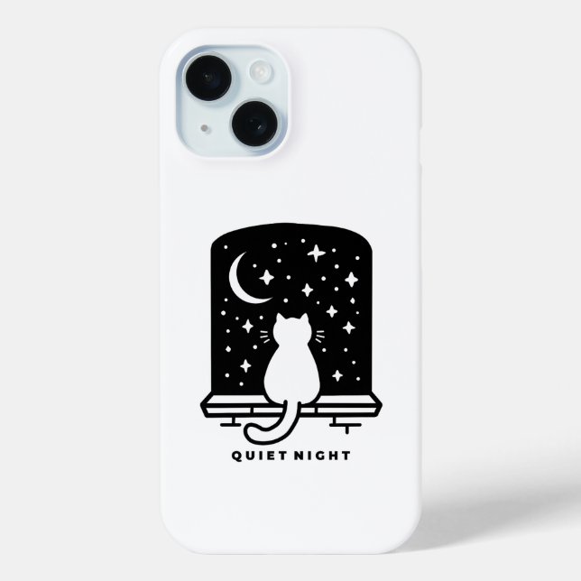 Étui de téléphone Chat Mignon Design Nuit Minimali (Verso)