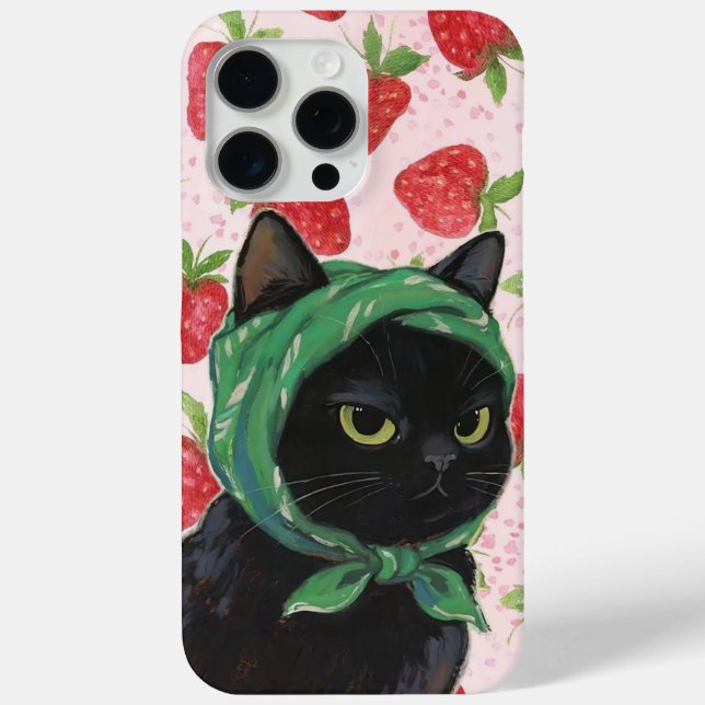 Étui de téléphone chat mignon fraise noir Kawaii  (Verso)