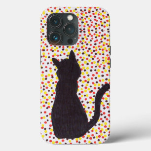 Étui de téléphone - Chat noir contre points coloré