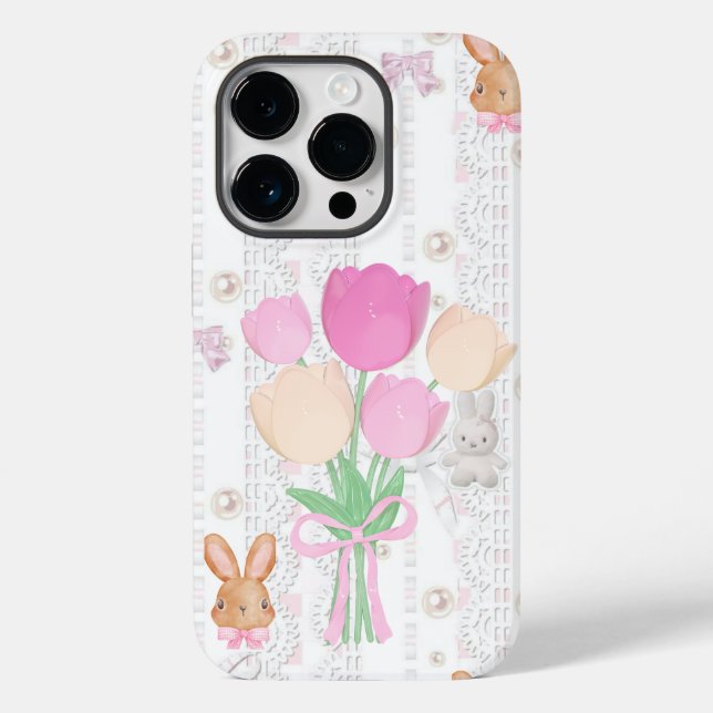 Étui de téléphone Coquette Bunny – Blanc & Floral (Verso)