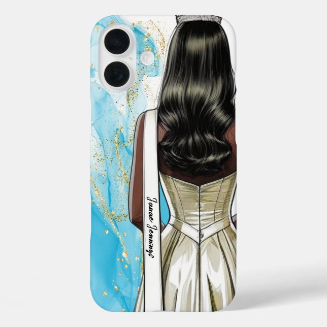Étui de téléphone de défilé de beauté bleu paillet (Verso)