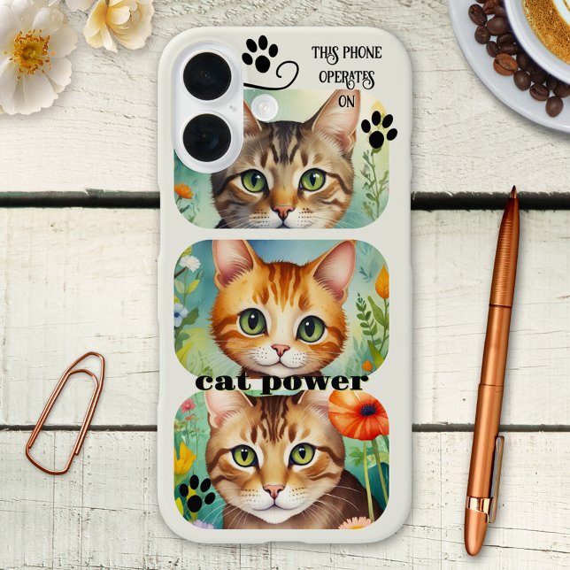 Étui de téléphone dispositif de ronronnement drôle (Phone case featuring 3 paintings of cute cats (or your photos) with tiny feet prints and one whisker)