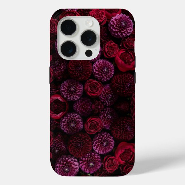 Étui de téléphone en 3D Luxe Burgundy Fleurs (Verso)