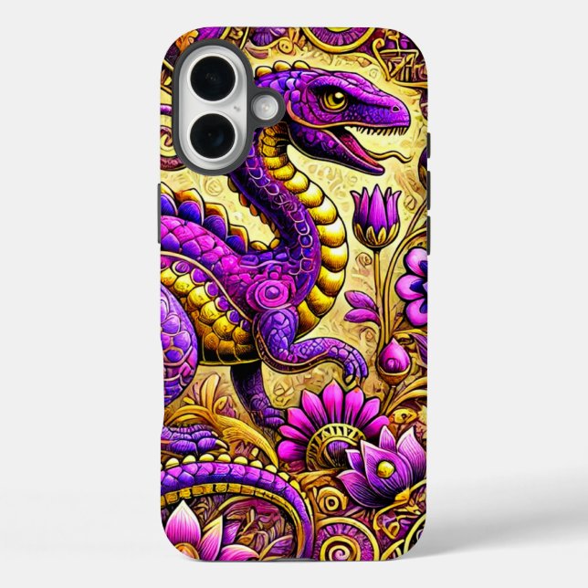 Étui de téléphone en art de dinosaure violet (Verso)