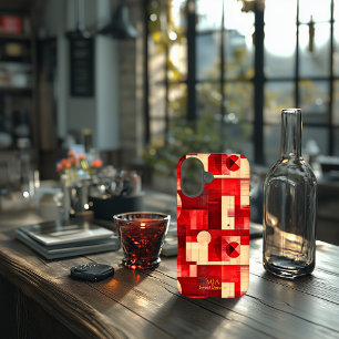 Étui de téléphone en art géométrique rouge et crèm