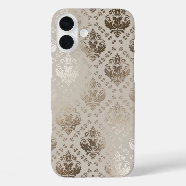 Étui de téléphone en beige scintillant damassé vin (Verso)