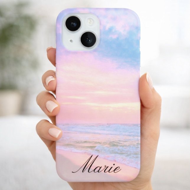 Étui de téléphone en coton filé Plage de Floride a (Cotton Candy Sunrise Add Your Name Beach iPhone 16 Case)