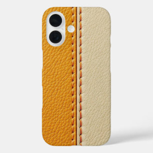 Étui de téléphone en cuir cousu ton tan et crème b