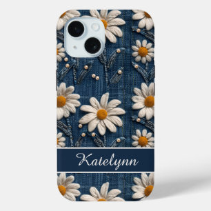 Étui de téléphone en denim avec daisy 3D