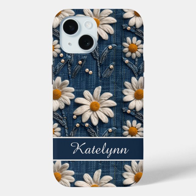 Étui de téléphone en denim avec daisy 3D (Verso)