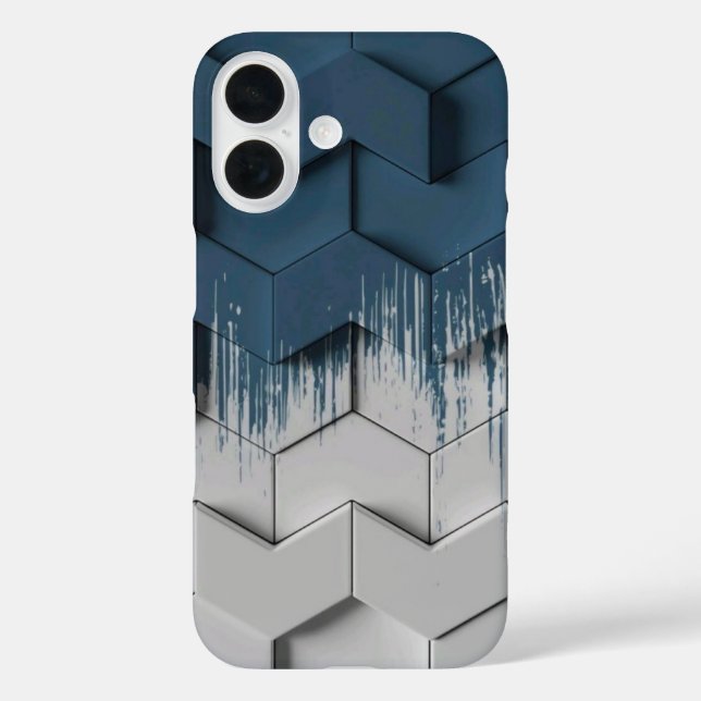 Étui de téléphone en hexagone à chevron bleu et bl (Verso)
