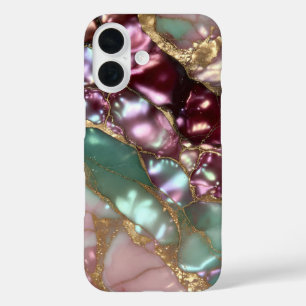 Étui de téléphone en marbre bordeaux sarcelle Luxe