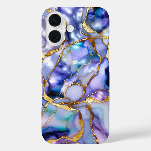 Étui de téléphone en marbre de lilas bleu Luxe Or (Verso)