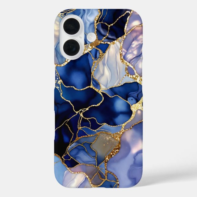 Étui de téléphone en marbre Navy Luxe Abstrait Or (Verso)