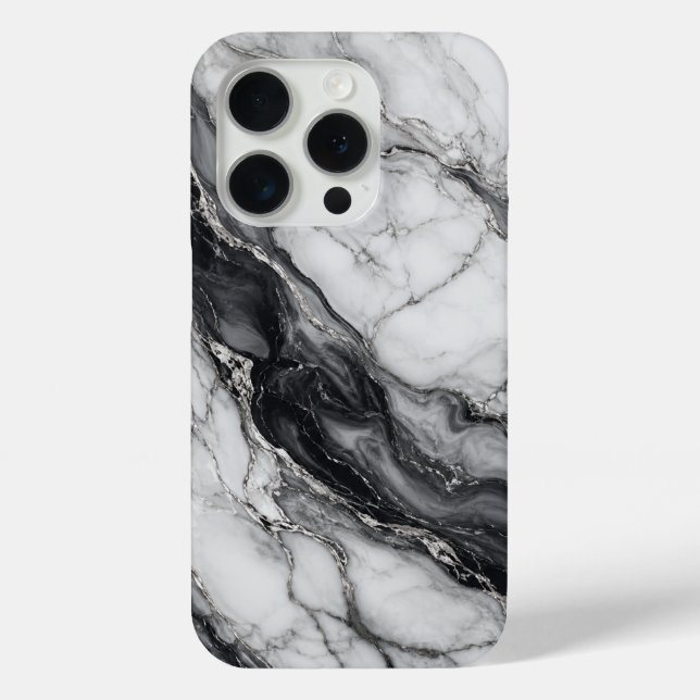 Étui de téléphone en marbre noir et blanc de luxe  (Verso)