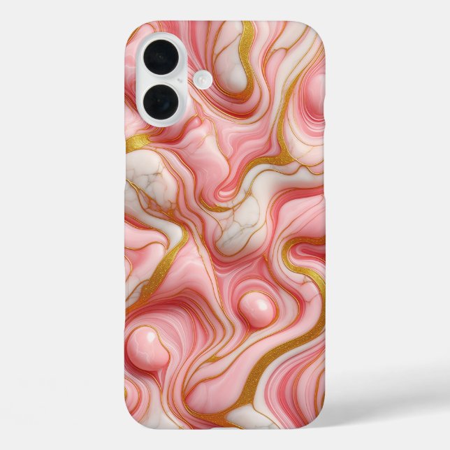 Étui de téléphone en marbre rose et blanc de luxe  (Verso)