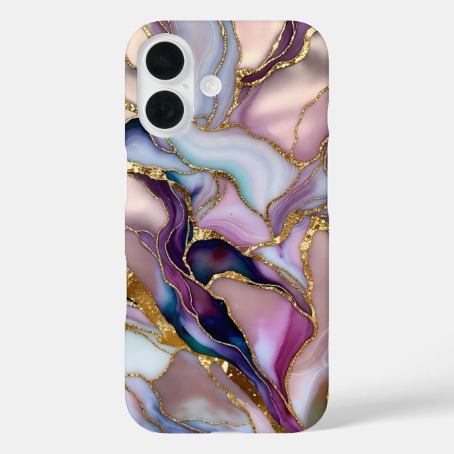 Étui de téléphone en marbre rose violet Luxe Or (Verso)