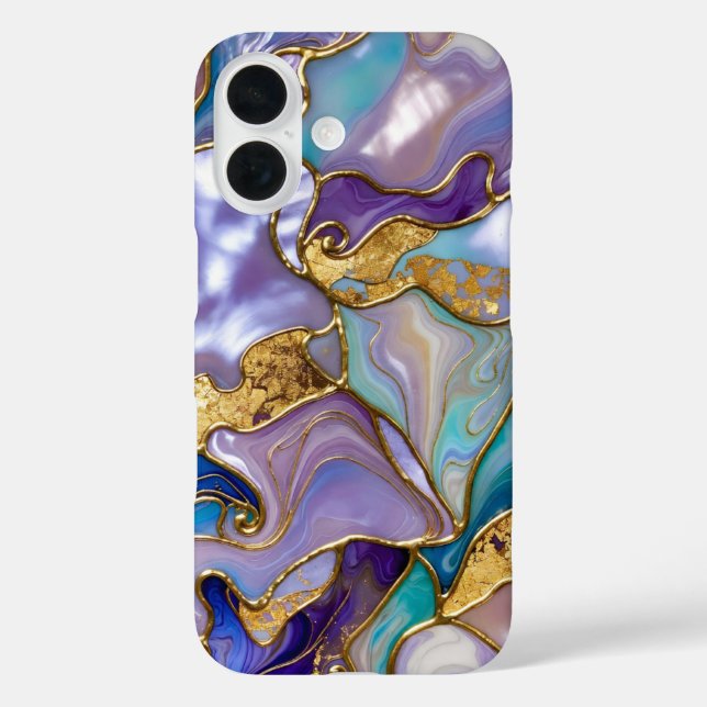 Étui de téléphone en marbre sarcelle violet Luxe O (Verso)