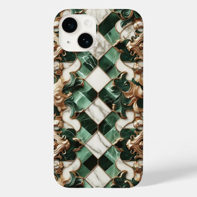 Étui de téléphone en marbre vert émeraude de luxe  (Verso)