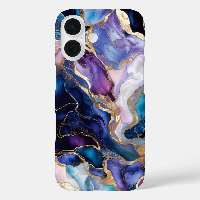 Étui de téléphone en marbre violet bleu Luxe Or (Verso)