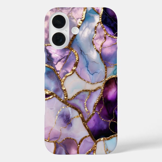Étui de téléphone en marbre violet Luxe Abstrait O (Verso)