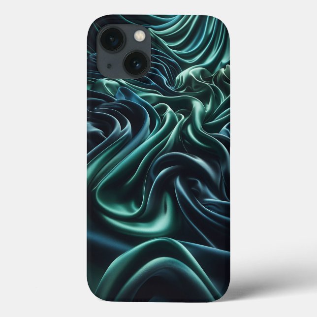 Étui de téléphone en vagues de satin vert émeraude (Verso)