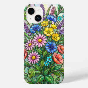 Étui de téléphone en verre coloré de fleurs sauvag