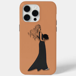 Étui de téléphone femme en robe noire avec dessin